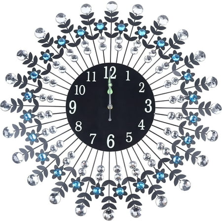 Modern Crystal Large Wall Clocks for Living Room Decor Big Modern Silent Wall Clocks,Wall Clock Black 23.62inch Non Ticking Silent Clock Wall Decor