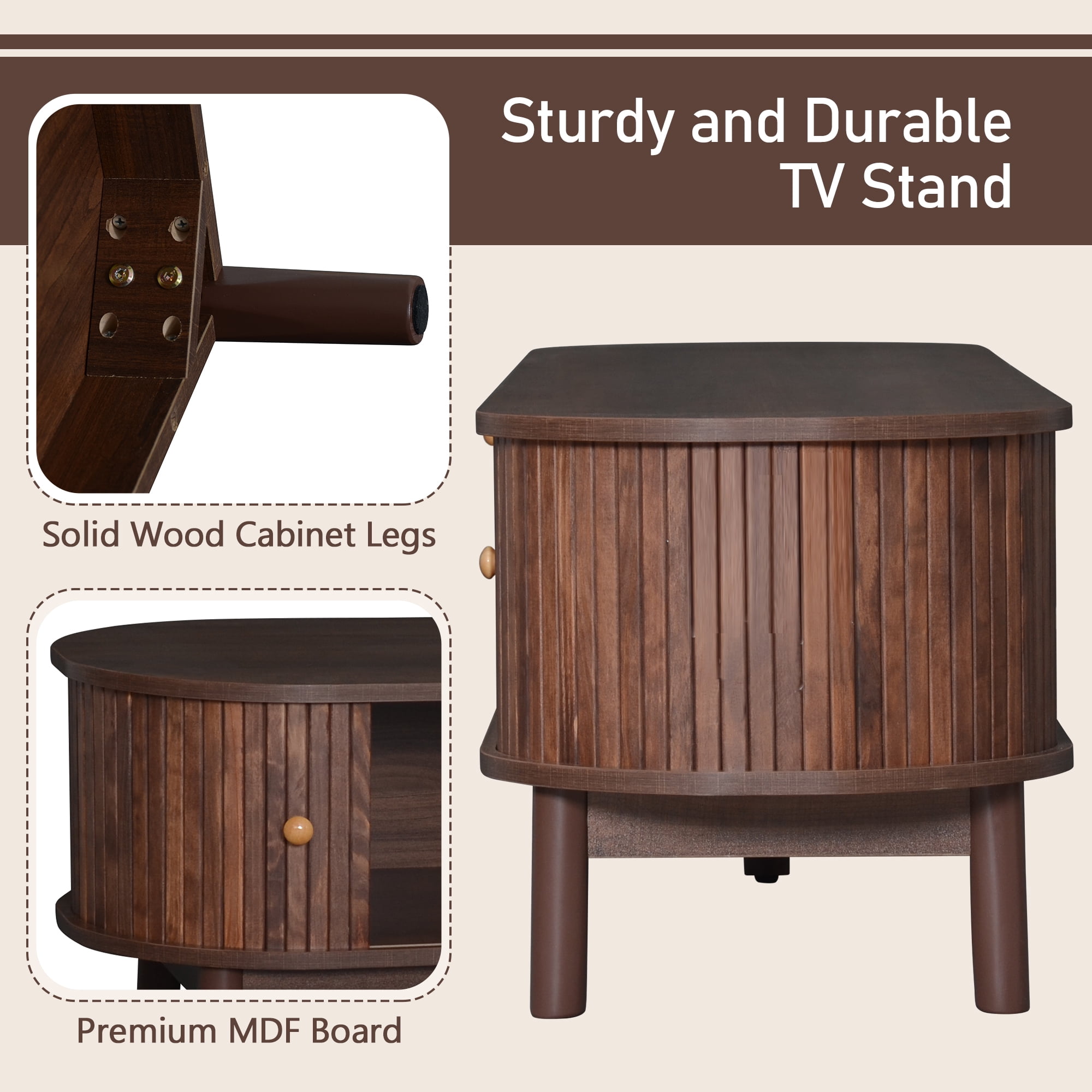 Euroco Modern Design TV Stand for 75" TVs, Media Console TV Cabinet with Rattan-Front Drawer for Living Room, 1 Drawer and 2 Sliding-Door Cabinets