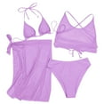 thumbnail image 2 of Aayomet Bathing Suit Tops For Women Women Fashion Strap Wrap Pad High Waist Solid Color Bikini Set Swimsuit Thong Swimwear,Purple XL, 2 of 5