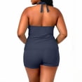 thumbnail image 5 of Brnmxoke Tankini Shorts Swimsuits for Women,Plus Size Casual Basic Two Piece Tummy Control Bathing Suit Twist Front V Neck Top with Pockets Shorts Swimwear Beach Set Navy,XXXXXL, 5 of 8