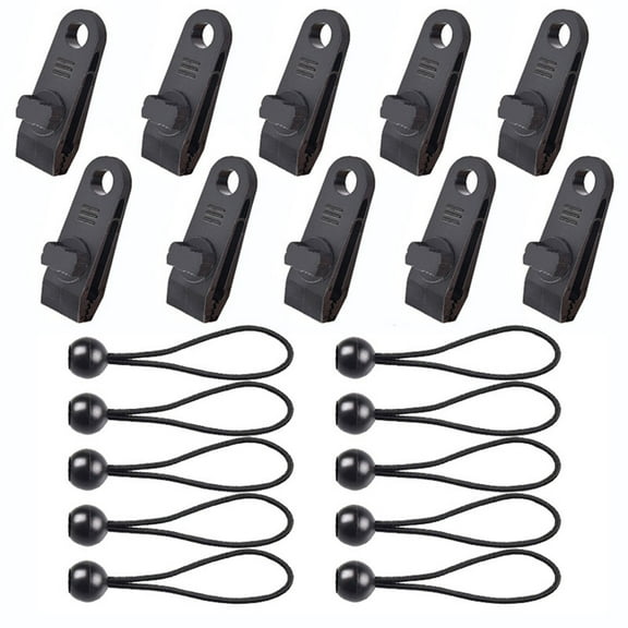 Yaoyar 10pcs Tarp Clips Clamps Heavy Duty Lock Grip with Bungee Cords, Shark Shade Backdrop Cloth Tent Large Clip Hook Accessories for Garden Outdoor Pool Tarp Tie Downs Canvas Solar Cover RV Awning