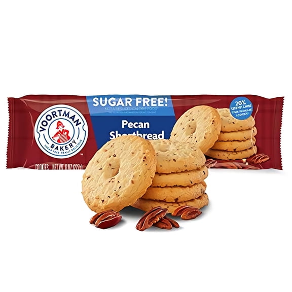 Voortman Bakery Sugar Free YPF5 Pecan Shortbread Cookies, 8 oz., Pack of 4 - Cookies Baked with Real Pecans, No Artificial Colors, Flavors or High-Fructose Corn Syrup, 20% Less Net Carbs