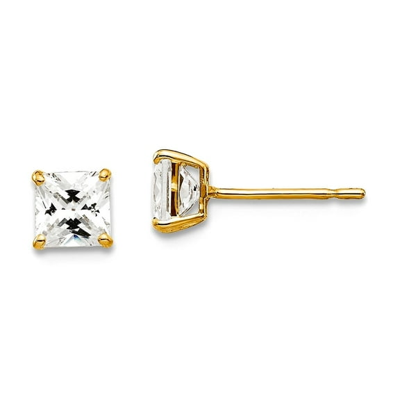 14k Yellow Gold Polished 4mm Square Cubic Zirconia Post Earrings 4x4mm Wide Stud Earring for Women
