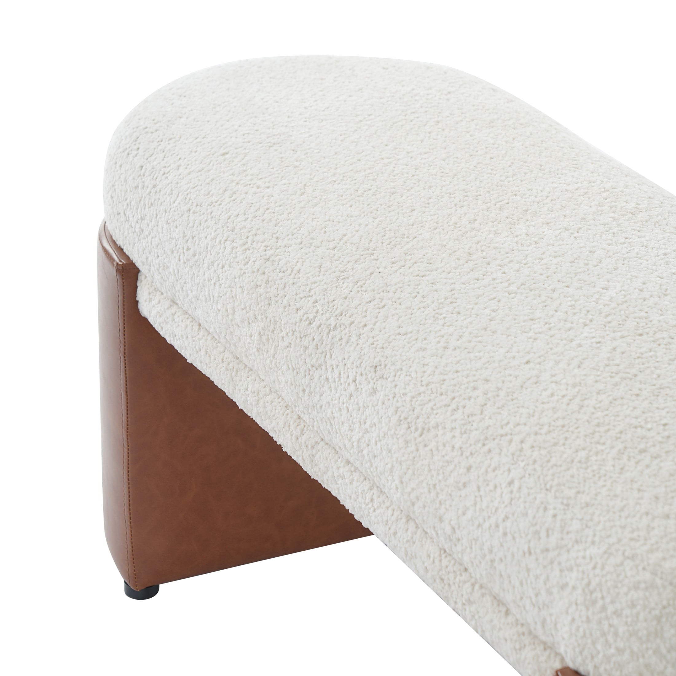 Christopher Knight Home 48" Modern Boucle Upholstered Ottoman Bench with PU Legs, Beige+Brown