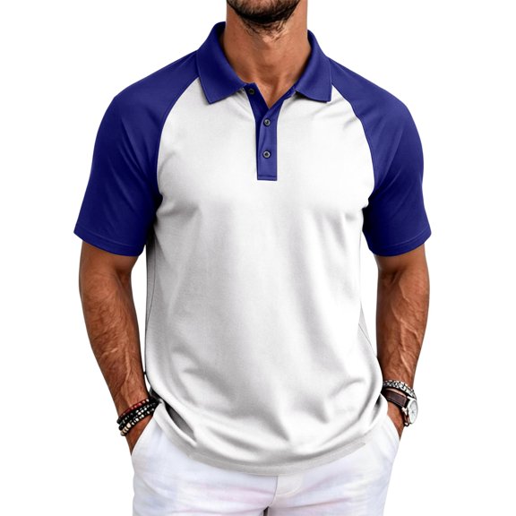 Oazcsf Men's Short Sleeve Polo Shirts Stretch Raglan Golf Shirt Color Block Collared Lightweight Polos for Men,Royal Blue,M