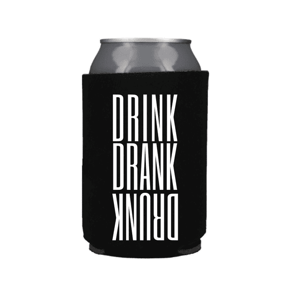 Funny Beer Can Cooler, Drink Drank Drunk, Funny Coolies Drink Accessory, Beer Sleeves, Party Gift Favors (Black)