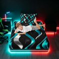 thumbnail image 5 of Manfei Gradient Stripes Twin Sheets, Shiny Abstract Lines Bedding, Teal, Black and Silver, Black Reversible 3pcs1 Flat Sheet + 1 Fitted Sheet + 1 Pillowcase, 5 of 6