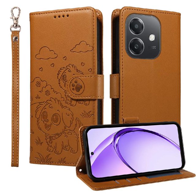 Funda Cartera GANGXUN con Diseño de Perrito en Relieve para OPPO A40 4G , Protección 360° con Ranuras y Correa Desmontable