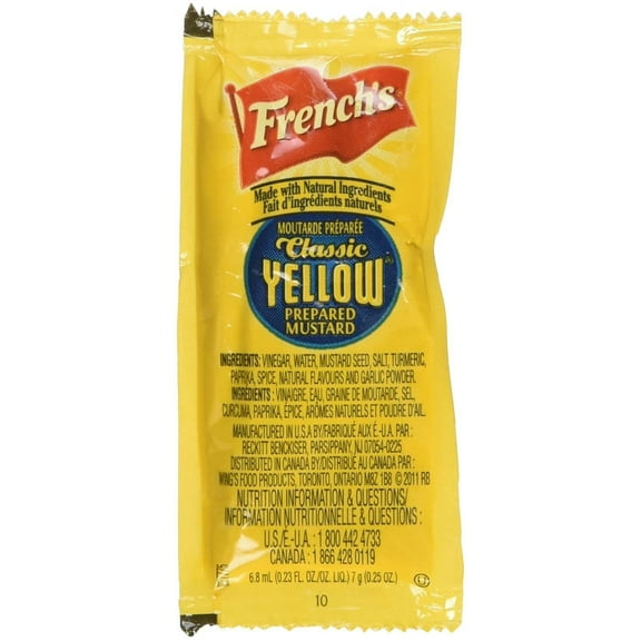 Concession Essentials French's Classic Yellow Mustard 7 Gram Portion Packet. Pack of 100 Count