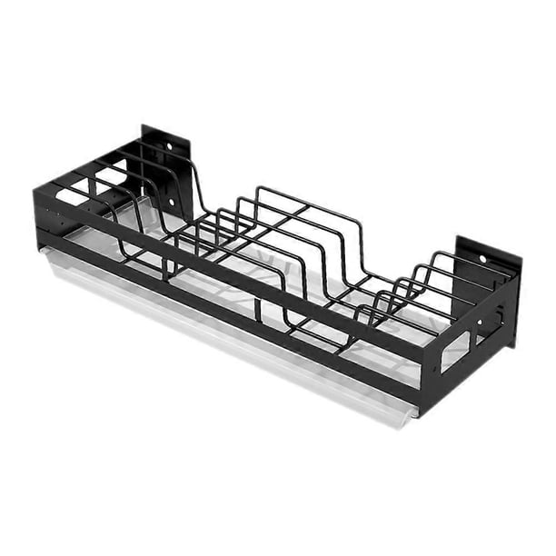 1Pc Multi Functional Kitchen Storage Rack Wall Hanging Rack Storage Tools Kitchen Items Organizer Black (Dish Rack with Glue And Screw)