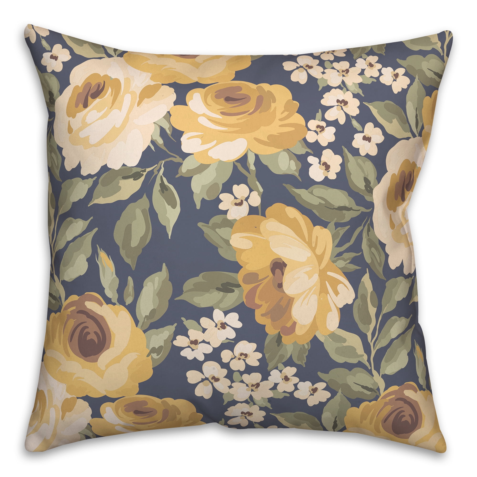 Creative Products Yellow Flowers Blue 16 x 16 Indoor / Outdoor Pillow