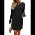 thumbnail image 2 of Vestido Mini Informal de Otoño para Mujer, con Cuello Redondo, Larga y Canalé Negro XXL, 2 of 8