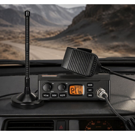 1 Pack CB Radio with Magnetic Mount Antenna, Mobile 40- AM/FM Radio for Trucks and Cars, Emergency 9/19, LCD Display, Handheld Mic, Design for Trucking and Travel