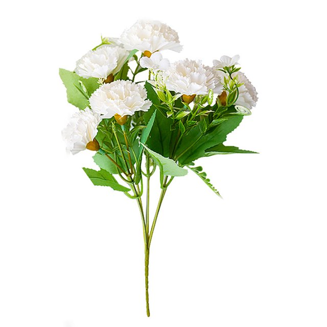 Ramo de clavel artificial simulación floral decoración hogar oficina decoración tela flor falsa, blanco Eigraketly HA8723-02B