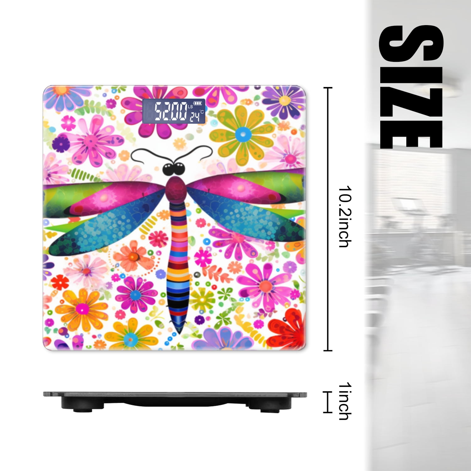 Bathroom Scale, Highly Accurate Digital Body Scale,Precisely Measures Weight up to 400 lbs-Colorful Flying Dragonflies With Flowers