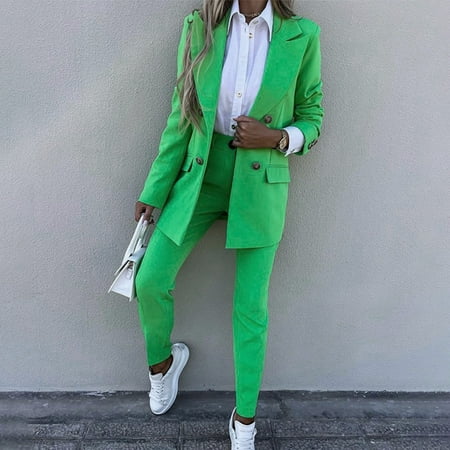 Xdegoge Womens Suit Sets 2 Piece formal Business Casaul Dressy Long Sleeve Lapel Side Button Trendy Blazer Jacket Open Front Coat High Waist Cozy Dress Pants Trousers Fall Fashion Officewear Workwear