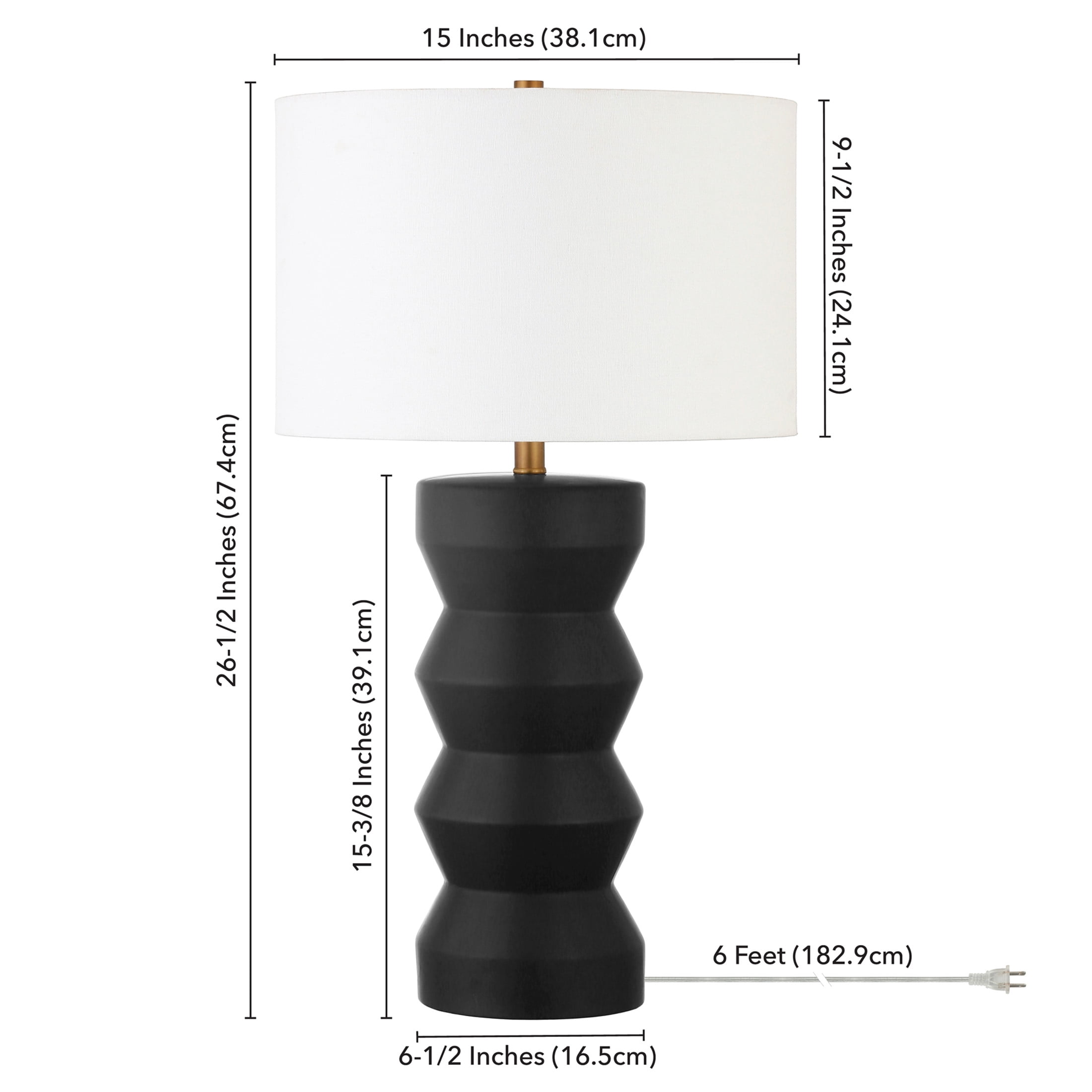 Evelyn&Zoe Carlin 27" Tall Ceramic Table Lamp with Fabric Shade in Matte Black/White