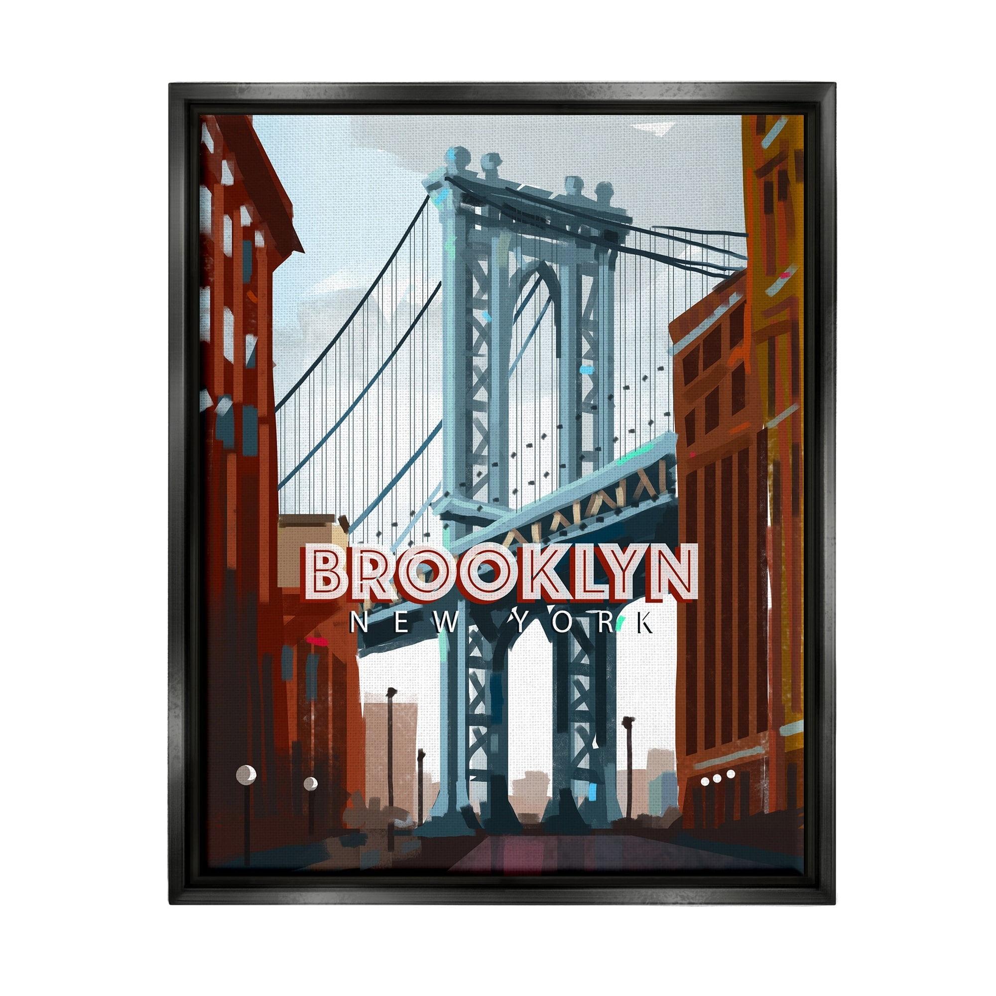 Stupell Industries Layered Brooklyn Bridge Architecture Urban Scenery Travel Graphic Art Metallic Gold Floating Framed Canvas Print Wall Art, Design by David Owens Illustration