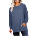 thumbnail image 2 of ZHYou Womens Oversized Crew Neck Sweatshirt with Kangaroo Pockets,Soft Plush Fleece Lined Long Sleeve Casual Pullover Tops,Navy,Size 2XL, 2 of 7
