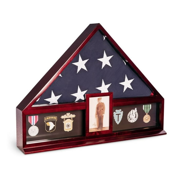 Bey Berk Cherry Wood Military Flag and Medal Display Case
