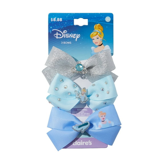 Claire's Disney's Cinderella Glitter and Sparkle Hair Clip Bow Set, 3-Pack, Children's