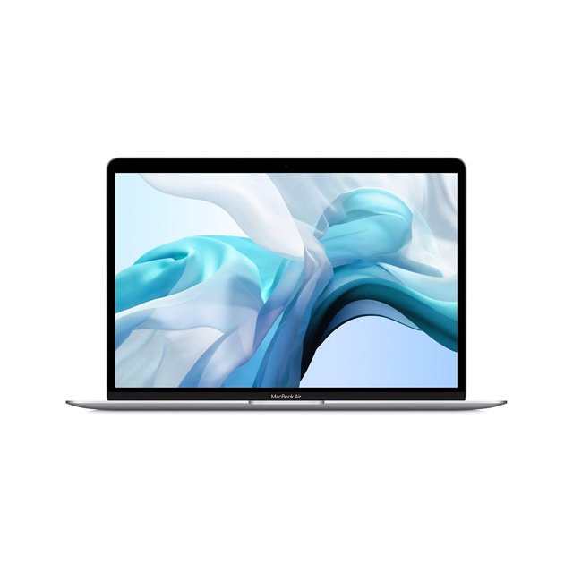 nuevo apple macbook air (13 pulgadas, 1.1 ghz dual-core 10da generación procesador intel core i3, 8 gb ram, 256 gb) - reacondicionado MacBook Air gris espacial de 13.3" visto de frente con pantalla Retina True Tone encendida, marco negro fino, teclado Magic Keyboard visible en perfil bajo y carcasa de aluminio; laptop reacondicionada adecuada para productividad y navegación, a menudo usada como equipo portátil para estudiantes y viajes.
