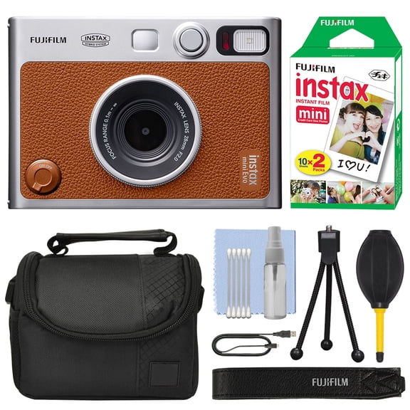FUJIFILM INSTAX MINI EVO Hybrid Instant Camera Brown   20 Film Bundle