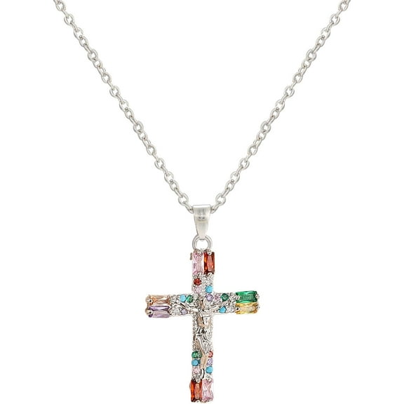 Dainty Best Cross Necklace for Women CZ Diamond Colorful Cubic Zirconia Cross Faith Pendant Necklaces Rhinestone Crucifix Religious Birthday Jewelry Gift[n105]
