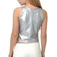 thumbnail image 5 of SGFCWSX Girls Cropped Tank Tops Kids Metallic Halter Neck Sleeveless Party Top Silver Size 9-10Years, 5 of 6