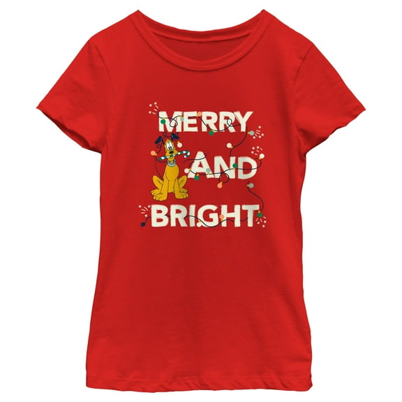 Girl's Mickey & Friends Merry and Bright Pluto Graphic Tee Red Medium