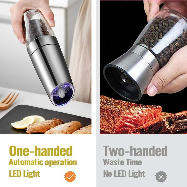 Electric Salt and Pepper Grinder Set — Gravity Rechargeable Automatic  Grinder with Charging Base and LED Light, Adjustable Coarseness, Large  Capacity