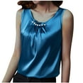 thumbnail image 2 of Tank Tops for Women Solid Color Satin Beaded Embellished Pleated Round Neck Vest Blue 2XL, 2 of 6