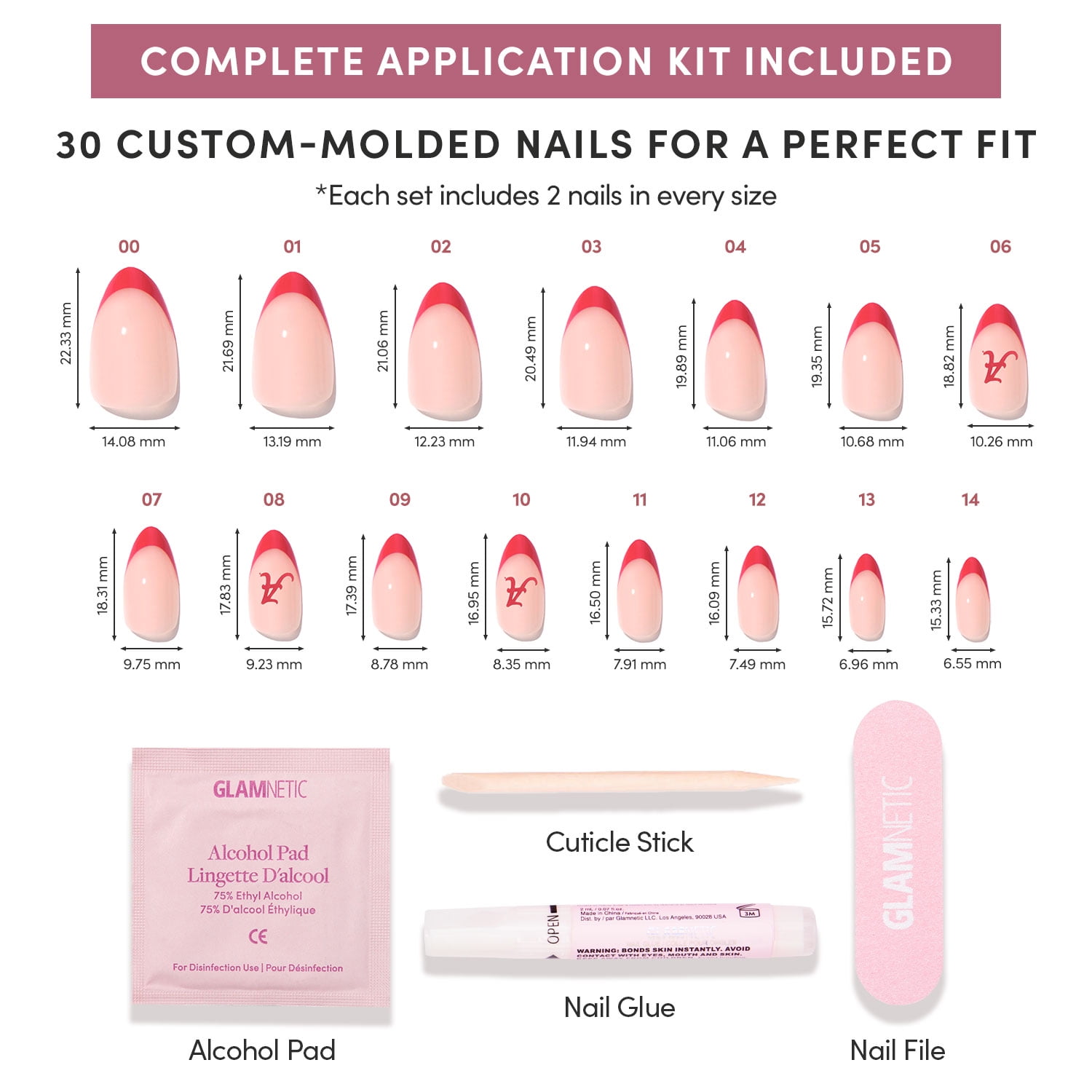 Glamnetic x Fanatics Press On Nails - Alabama Crimson Tide | Short Almond Fake Nails, NCAA Crimson Tide Red French Tips, College Nails, Salon-Quality | 15 Sizes - 30 Nail Kit with Glue