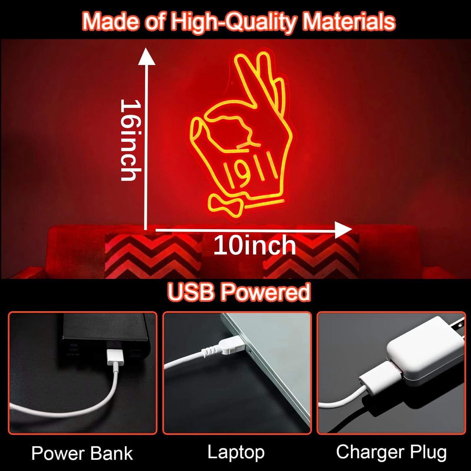 JFLLamp LED Neon Sign Hand Gesture Light Red Dimmable Wall Decor USB Powered Hanging Light for Room Dorm Decoration