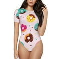 thumbnail image 2 of Uemuo Donut Pattern Women's One Piece Short Sleeve Swimsuit Rash Guard Surfing Modest Quick-drying Swimsuit Beach Essentials-Medium, 2 of 9