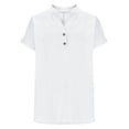 thumbnail image 2 of Helii Women's V Neck Half Button Short Sleeve Shirt Cotton Linen Blend Loose Fit Curved Hem Casual Henley Tops for Summer Daily Work Vacation Beach 7 Solid Colors, 2 of 9