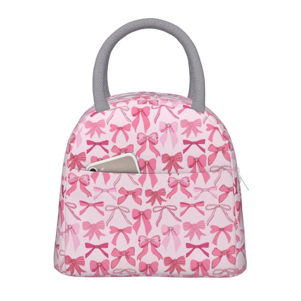 Fotbe Pink bows Bolsa de Almuerzo con Estampado, Lonchera Aislada, Contenedor de Comida Reutilizable Tipo Cooler a Prueba de Fugas