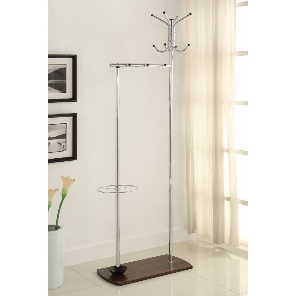 Elegant Metal Coat Rack With Umbrella Stand, Silver