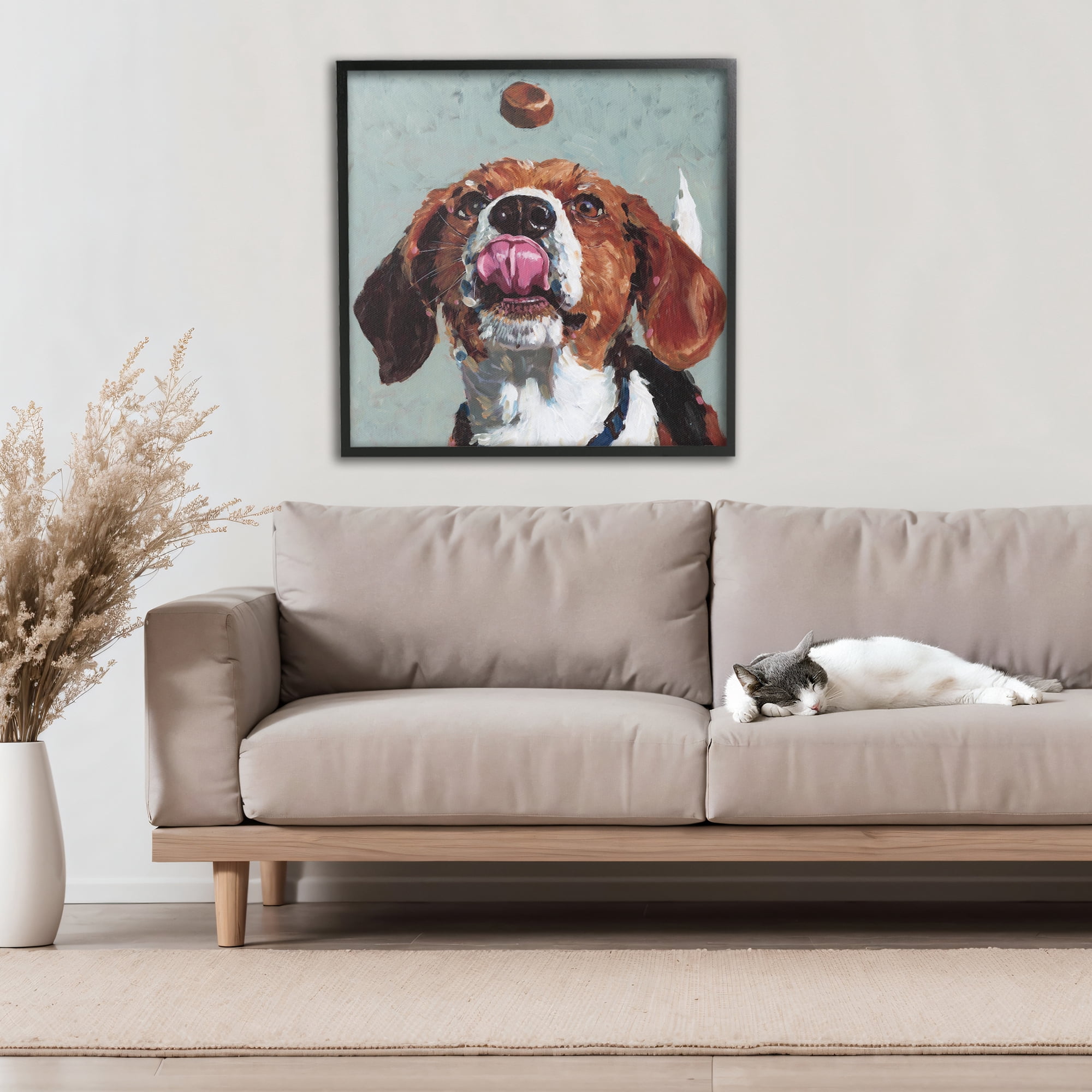 Stupell Industries Beagle Treat Excitement Black Framed Giclee Art, design by Studio Bautista
