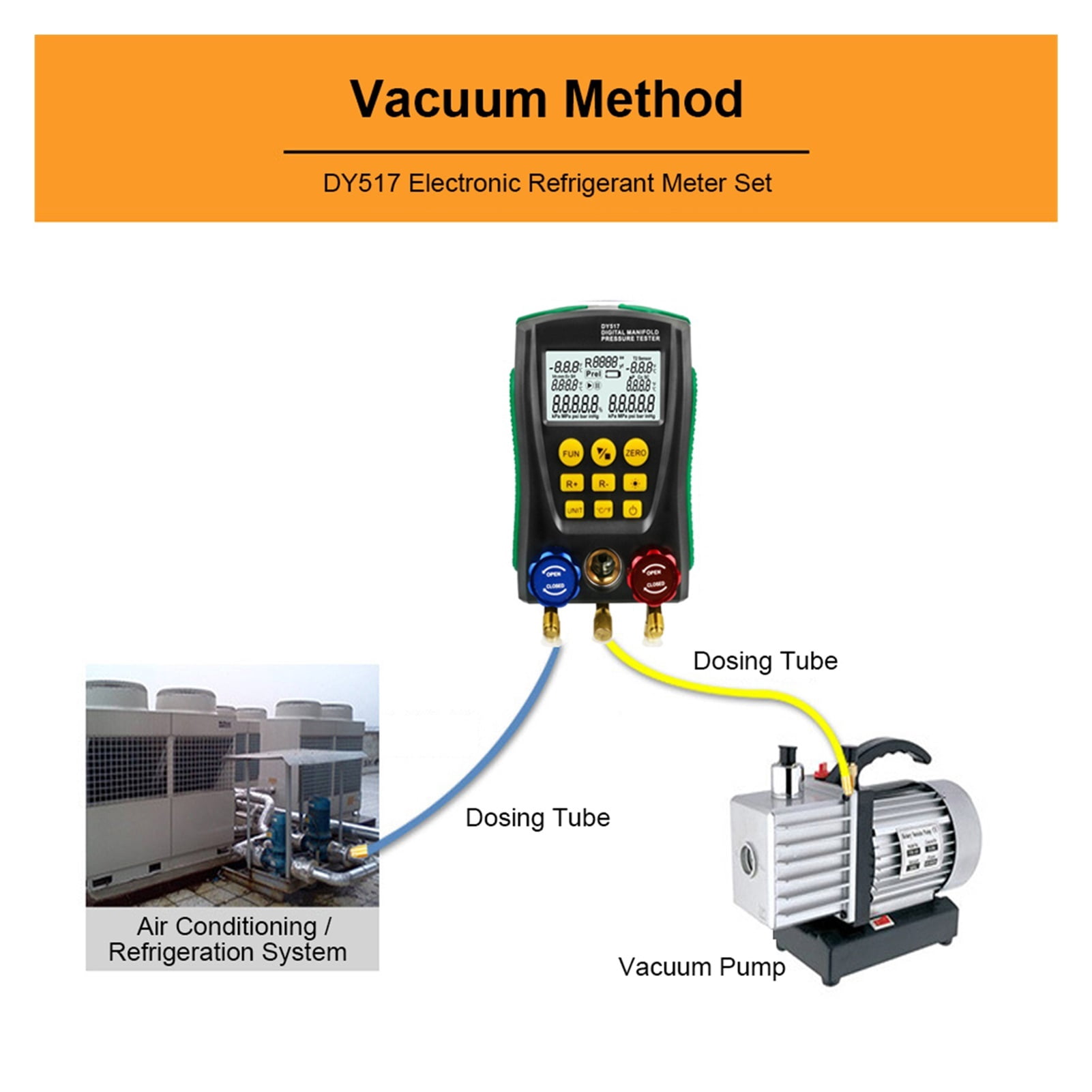 DY517A Digital Refrigeration Pressure Gauge Tools Air Conditioning Vacuum Pressure Manifold Tester For Car DY517