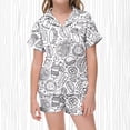 thumbnail image 2 of Gbsyewxs Girls Outfit Set Lapel Short Sleeve Hand Painted Cartoon Print Tops And Shorts Set 2 Piece Sleepwear Summer Girls Clothes White Size 12-13 Years, 2 of 6