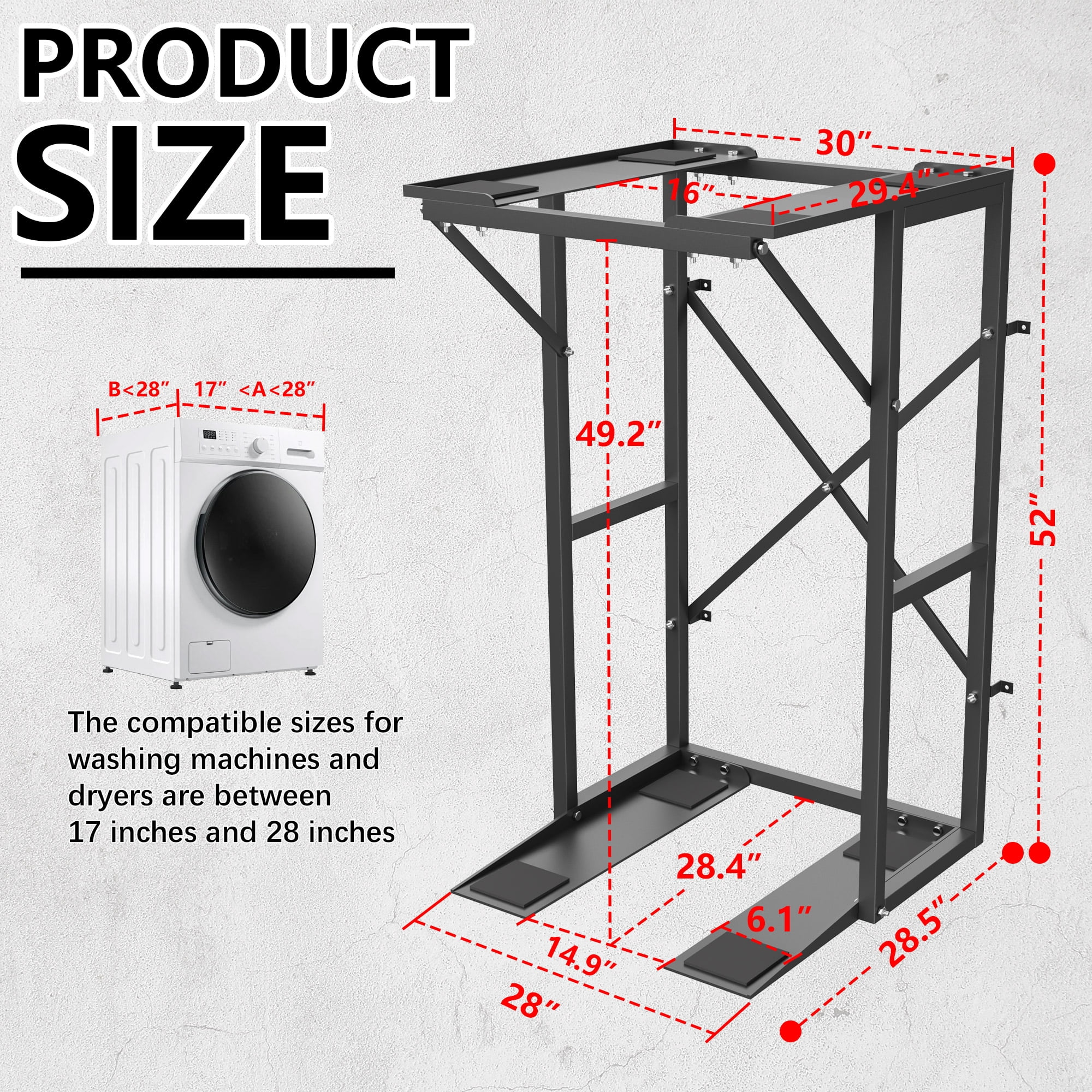 Universal Washer Dryer Stacking Stand, Heavy Duty Steel Washer Dryer Stacking Kit with Anti-Tip Brackets & Non-Slip Pads, Space Saving Laundry Appliance Stand