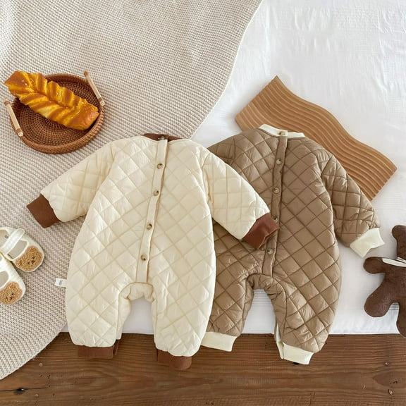 Zwiiyzr Baby Infant Long Sleeve Onesie Boys Girls Cotton Jumpsuit Rompers Baby Clothes Soft Warm Pajamas Children's Holiday Birthday Gift Coffee