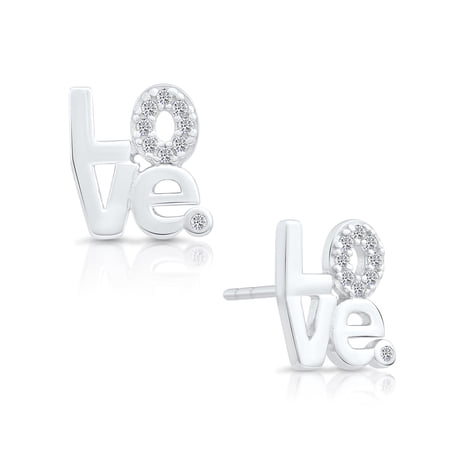 Tilo Jewelry 925 Sterling Silver "LOVE" Stud Earrings with Cubic Zirconia CZ Stones | Secure Push-Backs | Women, Men, Unisex