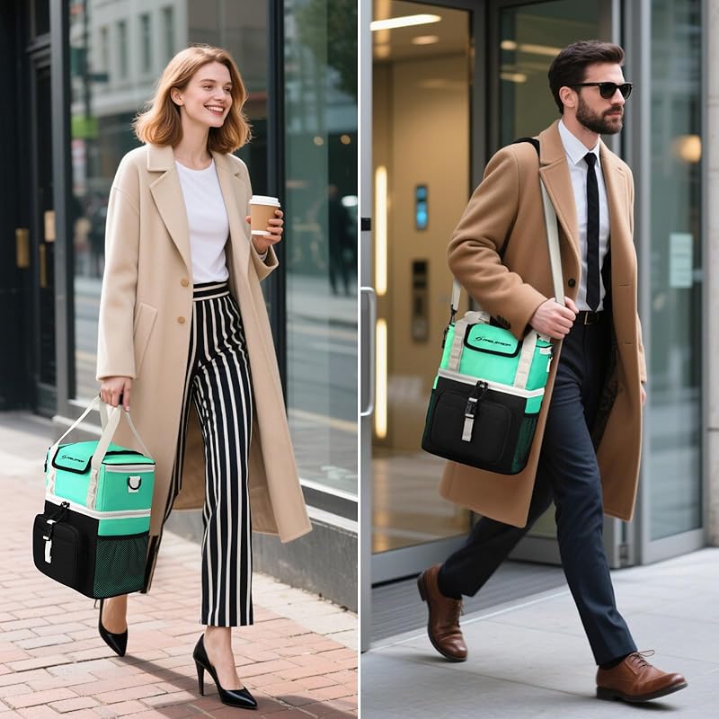 Maelstrom Lunch Box for Women, 20L Insulated Lunch Bag Men, Leakproof Double Deck Cooler Bag, Soft Lunch Cooler with Quick Access Flip-Top Lid for Work, Beach,Travel, Camping