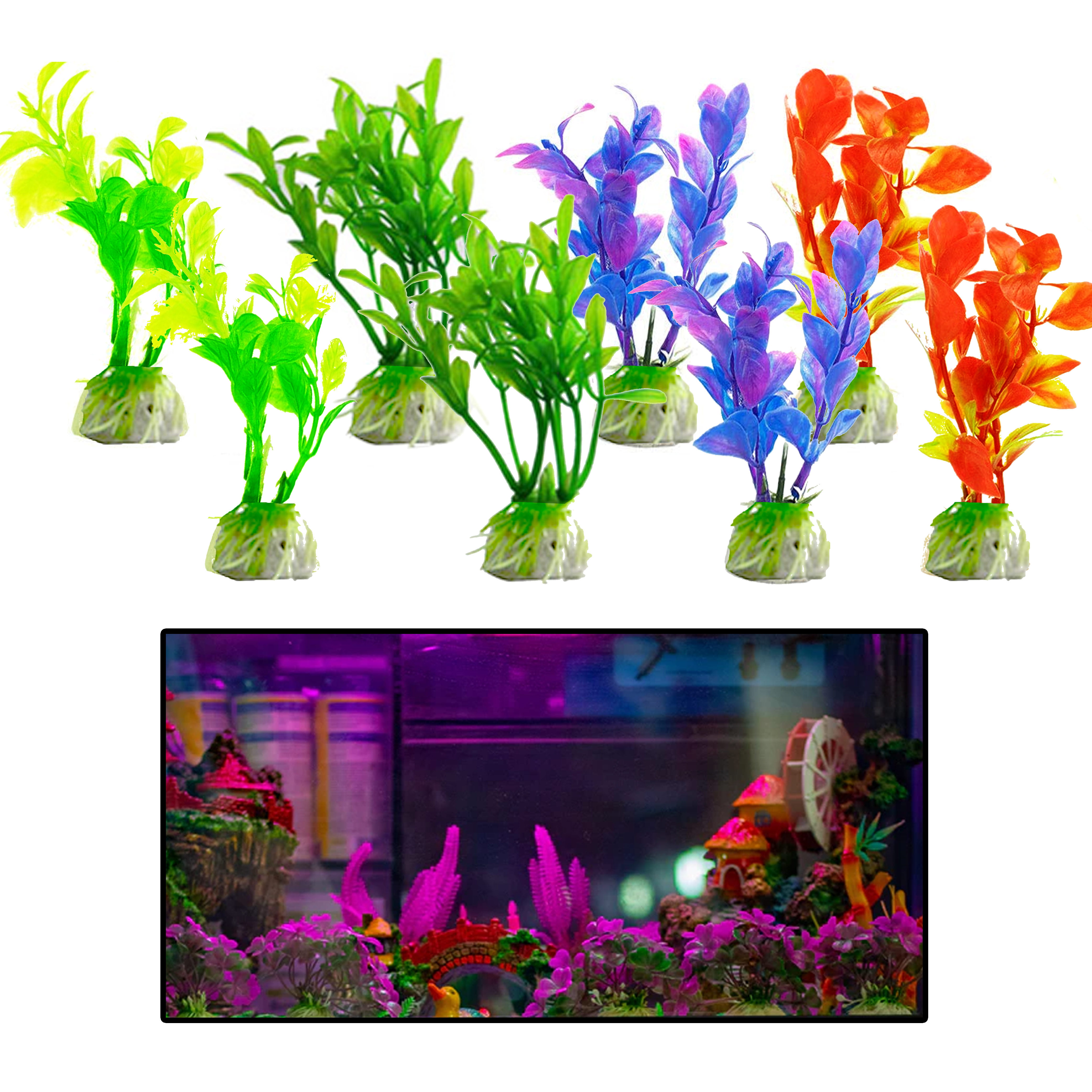 Plastic Fish Tank Plant Decorations Ornaments Large Aquatic Plants Landscape Artificial Aquarium Plants 2 Pcs, Pink
