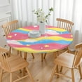 thumbnail image 3 of Pastel Wave Star Pattern Round Fitted Tablecloth with Elastic Edge,Dining Table Cover Waterproof,Outdoor Round Tablecloth for Camping,Dining,Indoor and Outdoor, 3 of 7
