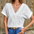 thumbnail image 4 of Women's Blouses Dressy Casual Lace V Neck Cap Sleeve Eyelet White Tops Summer Loose Fit Basic Tunic Blouses (XL, White), 4 of 7