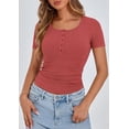 thumbnail image 4 of PRETTYGARDEN Women's Spring Summer Short Sleeve Tops Ribbed Henley Button Slim Fit Basic Casual T Shirts Blouse Clothing, 4 of 10