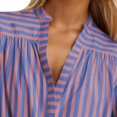 thumbnail image 4 of OBEEII Plus Size Shirt for Women Short Puff Sleeve Top V Neck Stripe Splicing Business Shirt Casual Blouse Top, 4 of 7
